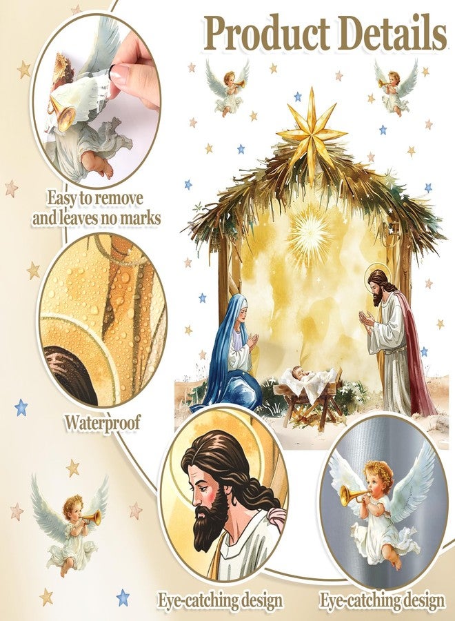 ojustbeok 3Pcs Large 35 Inch Christmas Nativity Scene Window Clings Decorations Religious Jesus Window Decals Christian Jesus Birth Manger Double-Side Stickers for Xmas Holiday Party Home Church School Decor - Image 3